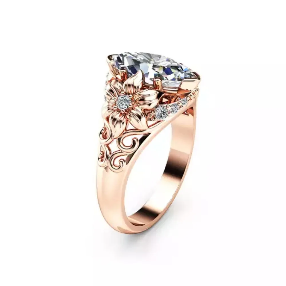 New Rose Gold Plated Marquize Cut Diamond Ring - Picture 2 of 4